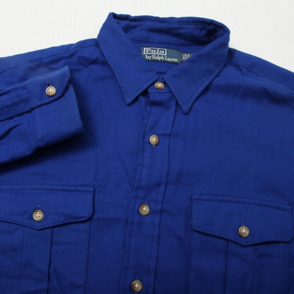 Polo Ralph Lauren Shirt Mens Extra Large Blue Twill Button Up Chest Pockets - Picture 1 of 10